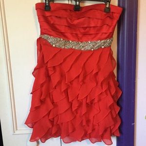 Red strapless dress